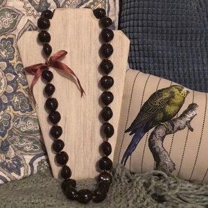 Brown Kukui nut necklace with ribbon